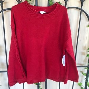 Boutique + Sweater 1X Red Peek A Boo Braid Sleeve